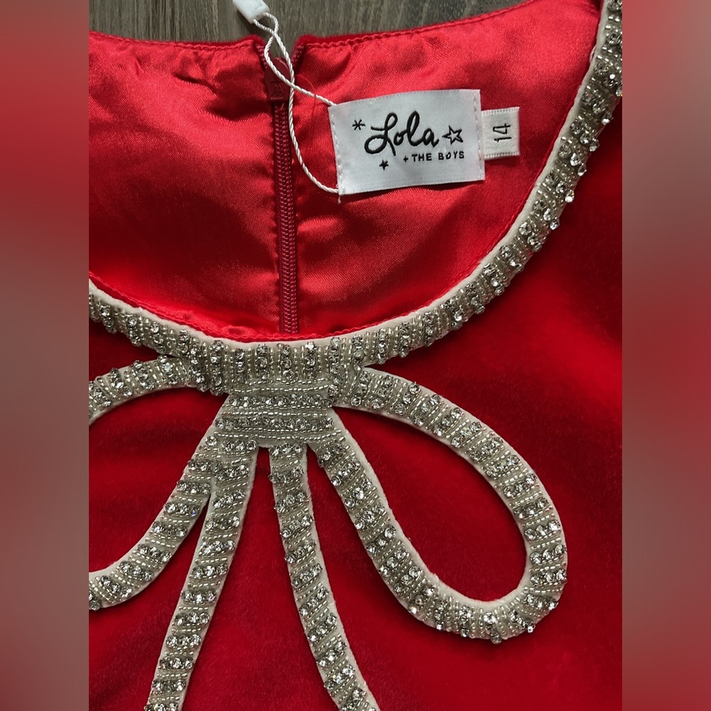 Lola and the boys RED VELVET BOW PRINCESS DRESS size 14 - Picture 3 of 5